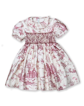 Manon girl dress in Pink Toile de Jouy fabric