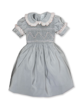 Elettra  smocked girl dress in silk shantung.